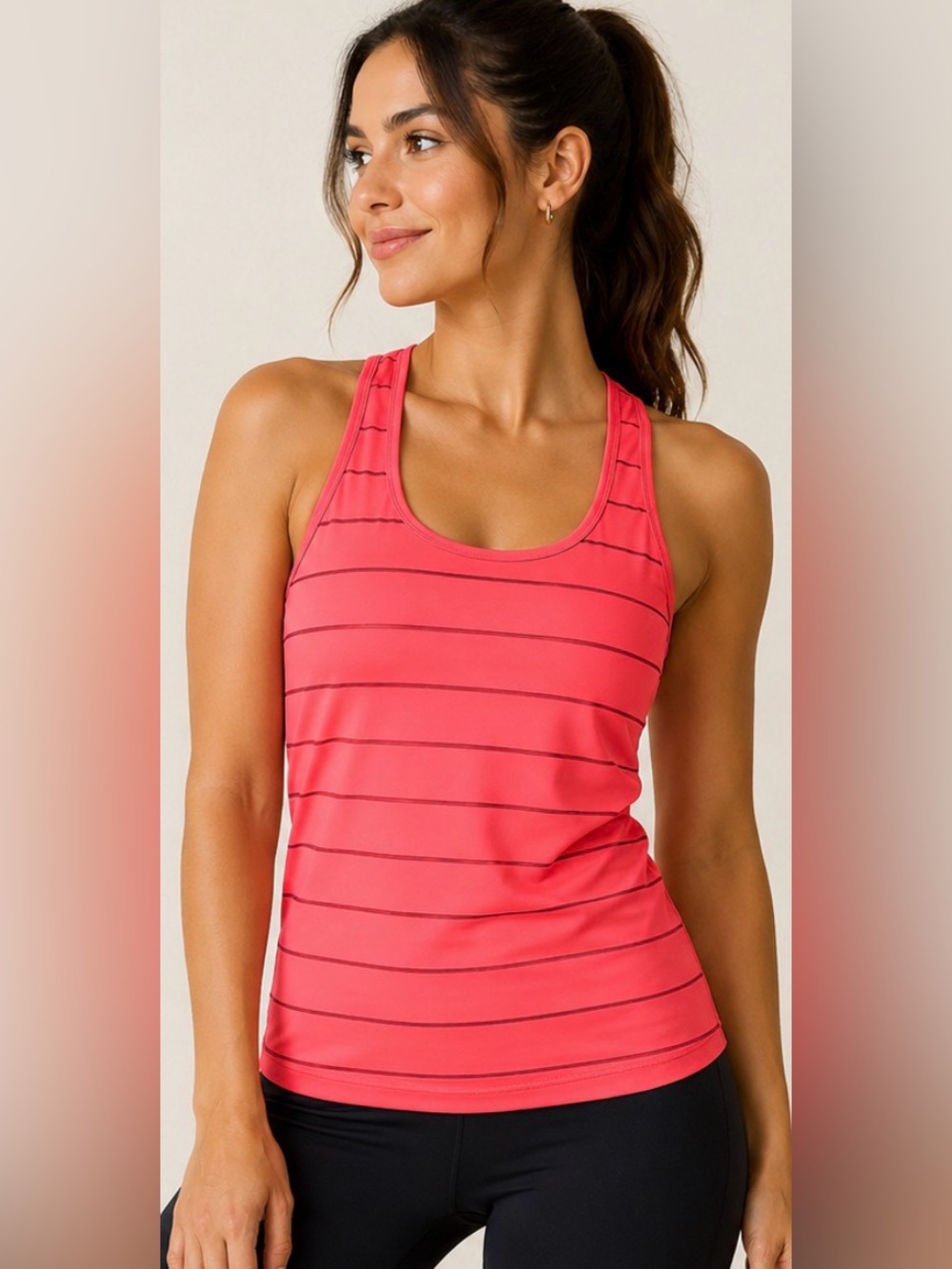 RBX Neon Coral Striped Racerback Athletic Tank Top Small Petite | Activewear